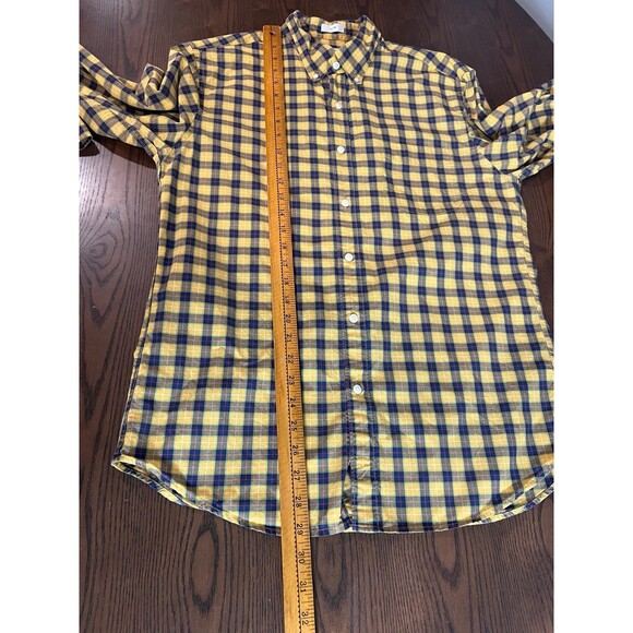 J.Crew Secret Wash Shirt Men’s Medium Slim – Yellow Navy Plaid 100% Cotton - Picture 6 of 8